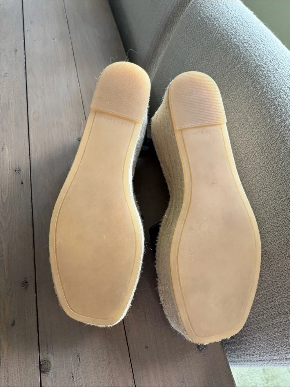 Tory Burch Black Leather Espadrille Wedges with Ankle Strap